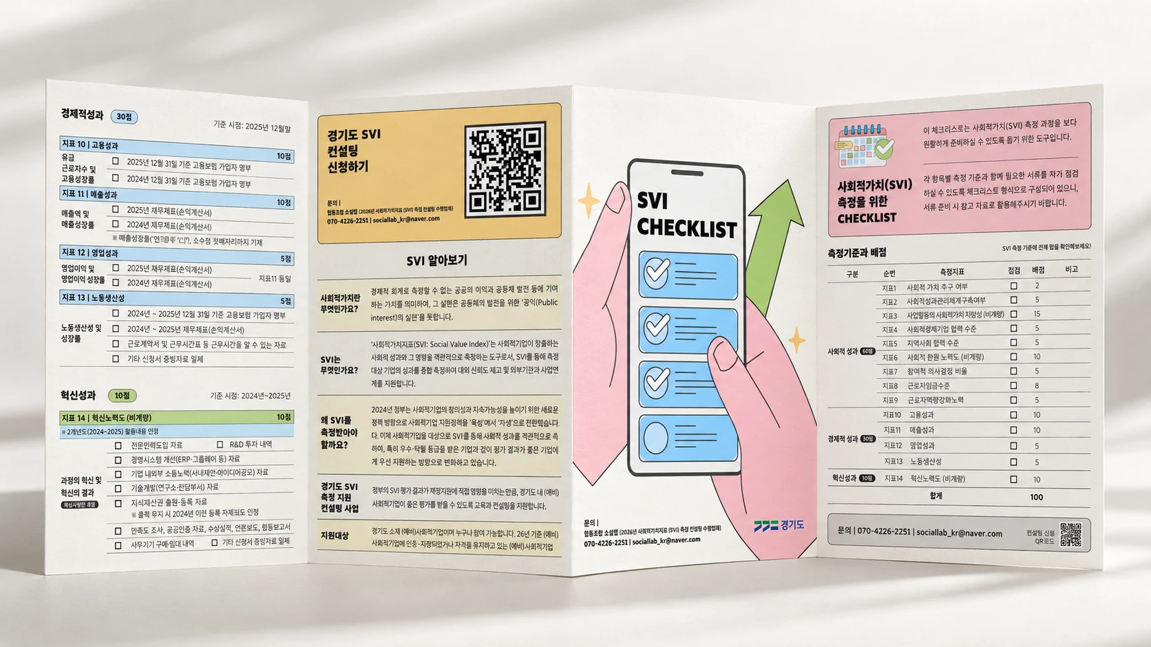 사회적가치 SVI 체크리스트 리플렛 편집디자인 적용 목업