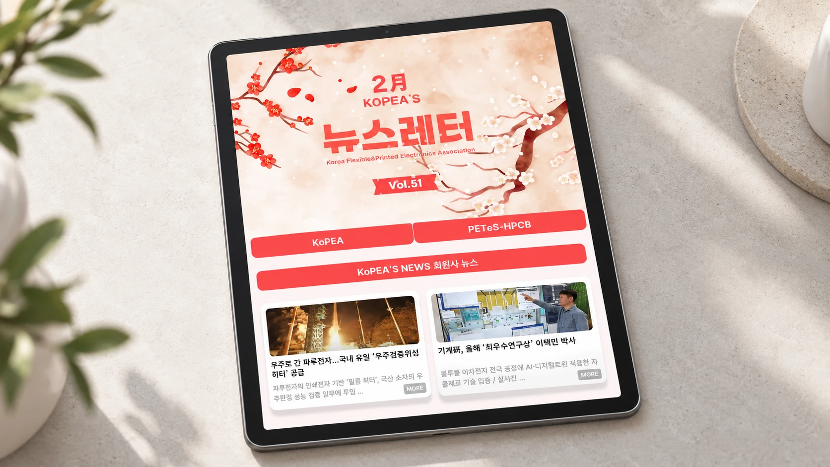 KOPEA 뉴스레터 편집디자인 적용 목업